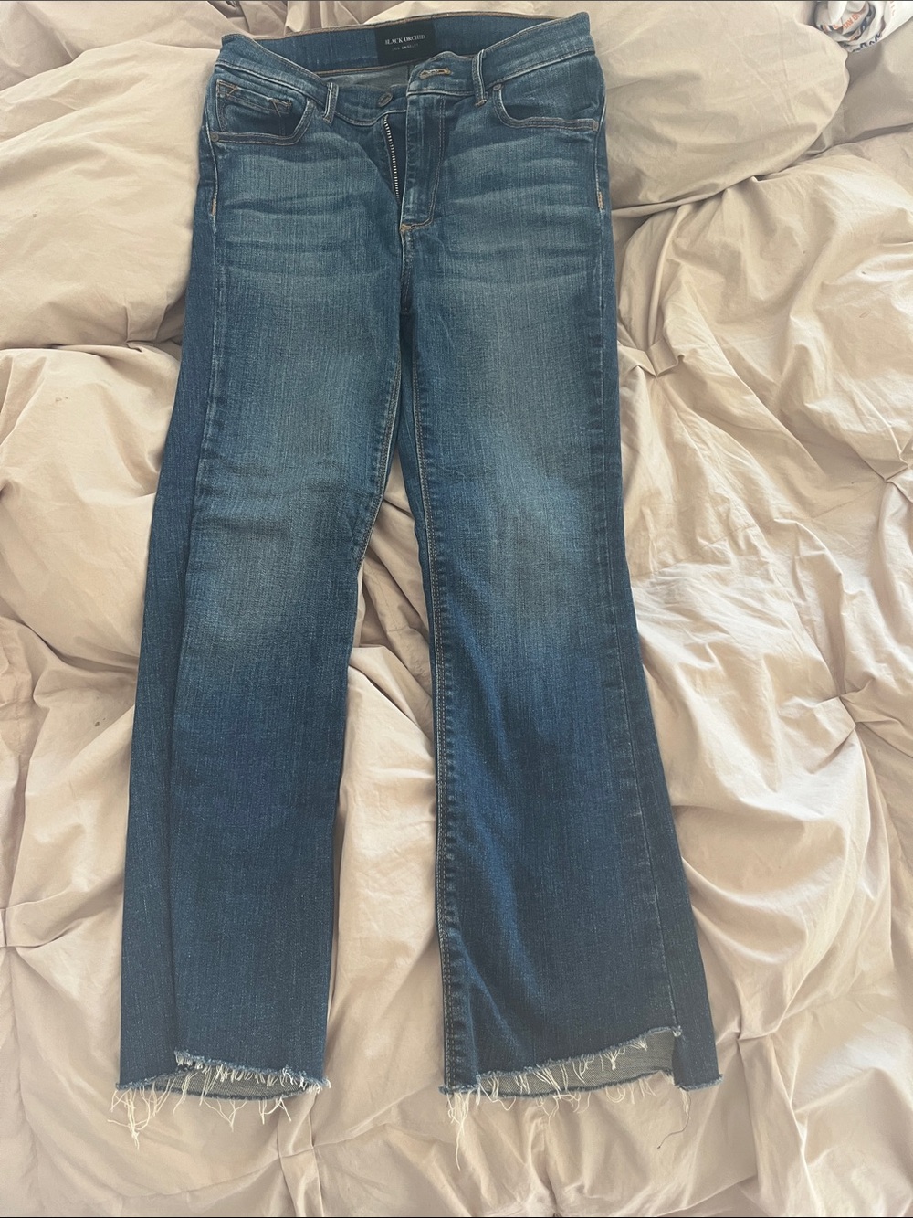 Black Orchid Women's Dark Blue Skinny Jeans with Frayed Hem